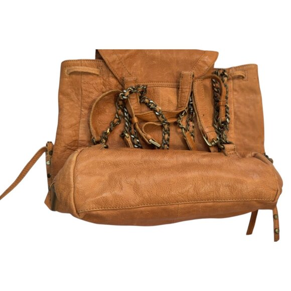 Frye And Co Genuine Leather Large Backpack Tan Chain Strap (BASICALLY NEW!) - Picture 6 of 6